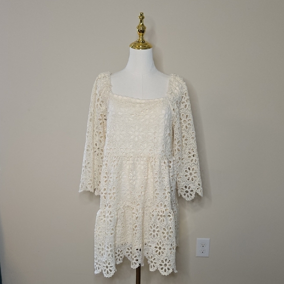 Lovecolette Dresses & Skirts - Love Colette Cream Crochet Lace Mini Dress Boho Romantic Bridal Coastal Cowgirl